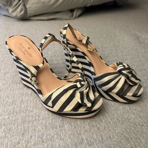 Kate Spade Blue and White Striped Wedge Sandals